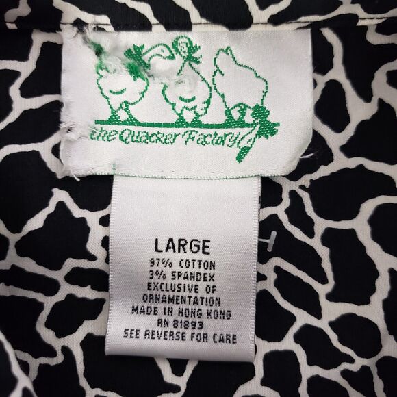 Quacker Factory Women Shirt Large Animal Print Stretch Rhinestone Studded Pocket - Picture 9 of 12